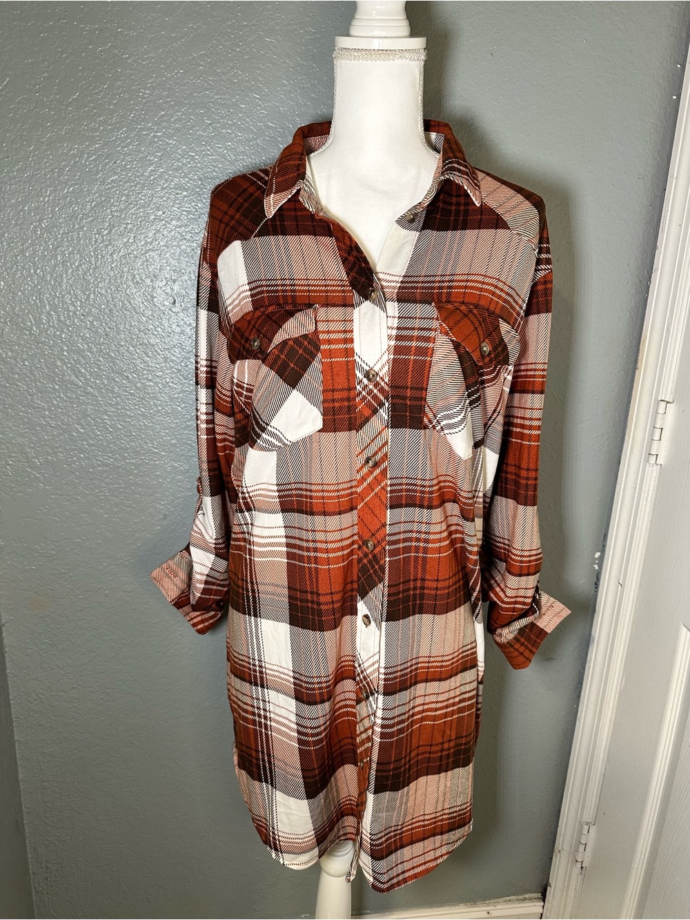 Passport Plaid Long-Sleeve Shirt Dress
